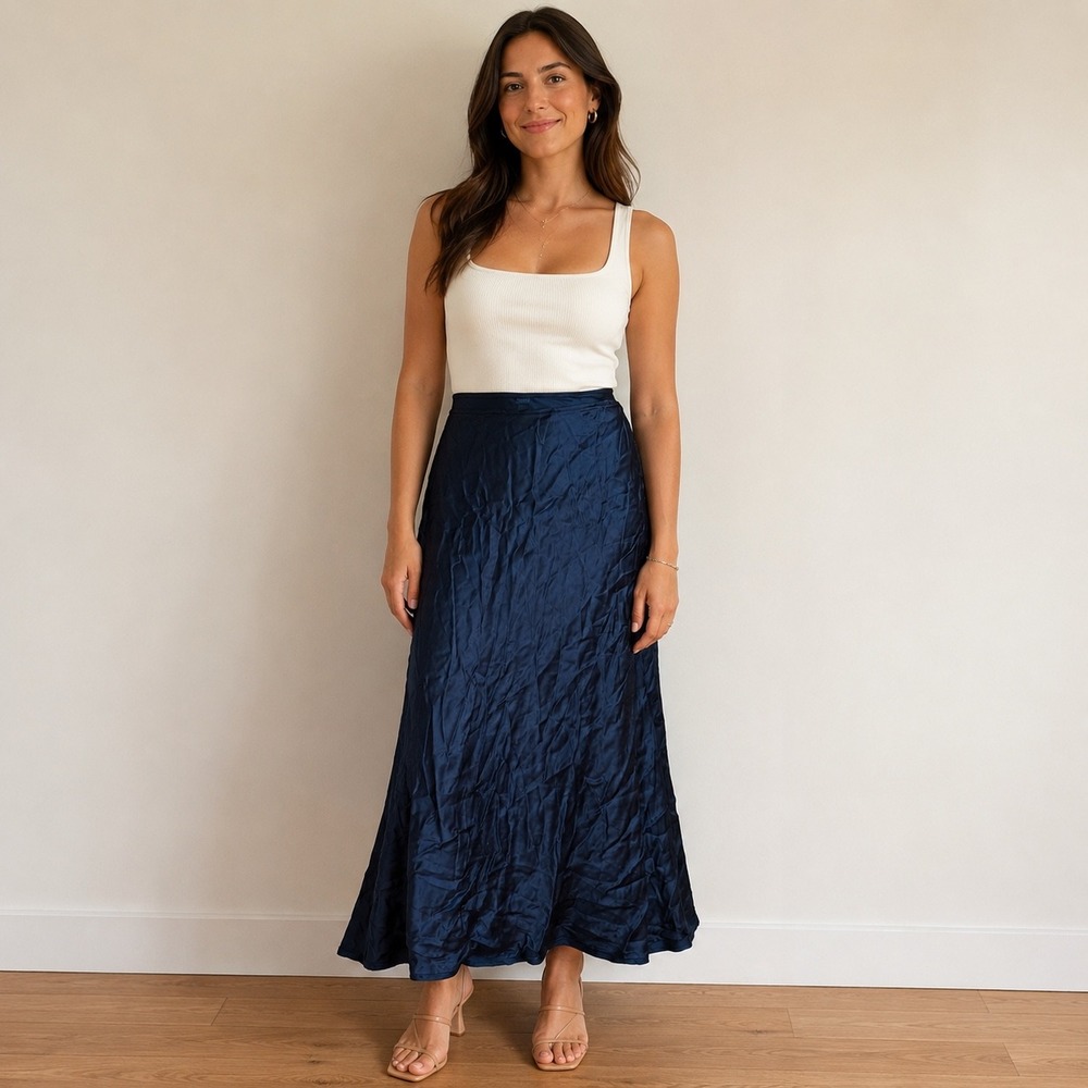 Wild Fable Black Midi A-Line Skirt XS Satin Finish Minimalist Classic Basic